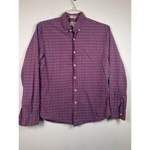 J. Crew Classic  Secret Wash Organic Cotton   Stretch Blue Red Check Plaid L